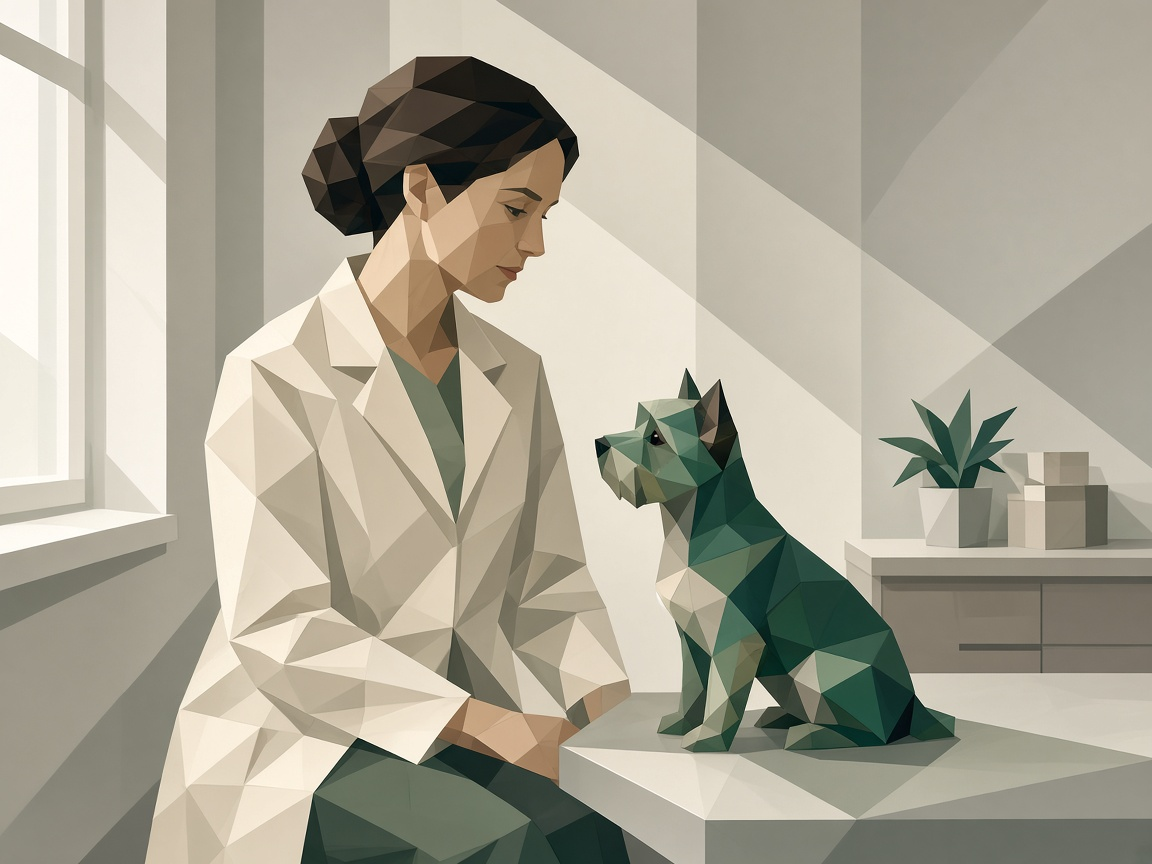 Abstract portrait of Carolyn Thorne's clinic with a dog
